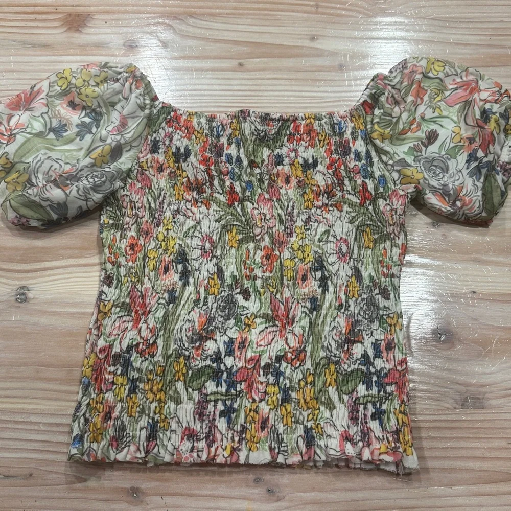 Anthropologie Floral Puff Sleeve Blouse SMALL